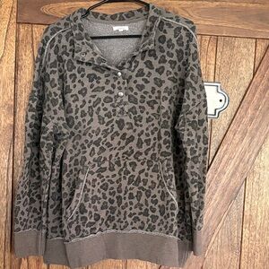 Maurices Gray Leopard Print Cowl Neck Sweater